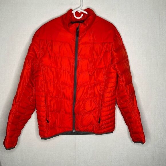 Coral Red Men’s Spyder Insulated Puffer‎ Jacket - Men's L Gray Zip Red Worn Once - Picture 1 of 10